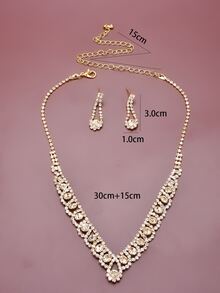 3 cái Rhinestone Trang trí Trang sức Bộ - Vàng - Xem 4