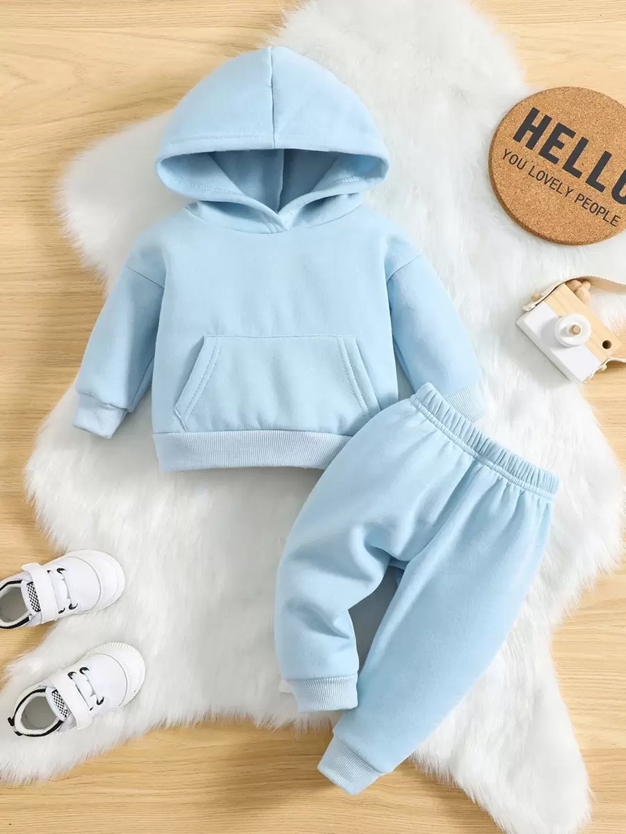 Baby Kangaroo Pocket Hoodie & Joggers - Baby Blue - View 1
