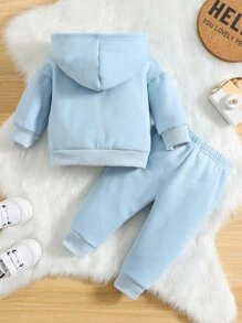 Baby Kangaroo Pocket Hoodie & Joggers - Baby Blue - View 2