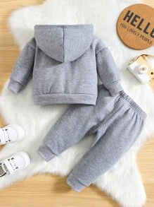 Baby Kangaroo Pocket Hoodie & Sweatpants - Light Grey - View 2