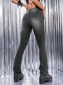 SHEIN ICON Zip Fly Boot-cut Leg Jeans