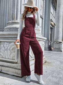 SHEIN Essnce Pocket Front Overall Jumpsuit Without Jumper - Red Violet - View 3