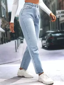 SHEIN Tall High Waist Mom Fit Jeans - Light Wash - View 1