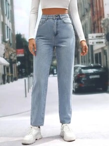 SHEIN Tall High Waist Mom Fit Jeans - Light Wash - View 3