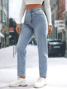 SHEIN Tall High Waist Mom Fit Jeans - Light Wash - View 4