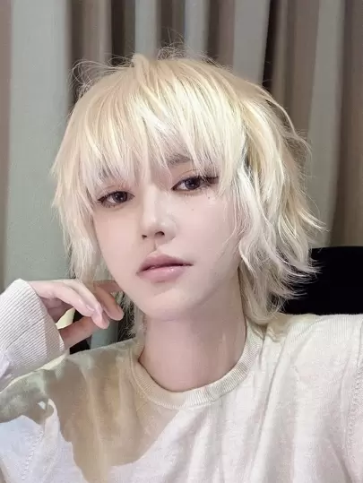 alicegarden 1 st. syntetiska, värmetåliga korta peruker i vitt guld, 30 cm långa, tillverkade av fiber, lämpliga för dagligt bruk, naturliga och realistiska lösperuker.