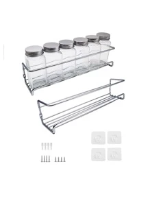 Set de 1/2/4 piezas Estantería de almacenamiento de frascos de especias de color liso para la cocina - Plateado - Ver 2