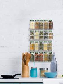 Set de 1/2/4 piezas Estantería de almacenamiento de frascos de especias de color liso para la cocina - Plateado - Ver 3