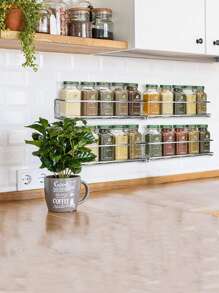 Set de 1/2/4 piezas Estantería de almacenamiento de frascos de especias de color liso para la cocina - Plateado - Ver 4