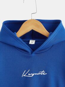 SHEIN Cậu bé Tween Đồ họa Chữ cái Thả vai Áo Hoodie & Quần thể thao - Xanh đậm - Xem 3