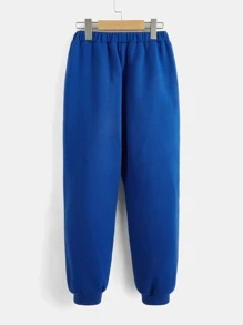 SHEIN Cậu bé Tween Đồ họa Chữ cái Thả vai Áo Hoodie & Quần thể thao - Xanh đậm - Xem 6