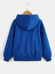 SHEIN Cậu bé Tween Đồ họa Chữ cái Thả vai Áo Hoodie & Quần thể thao - Xanh đậm - Xem 8