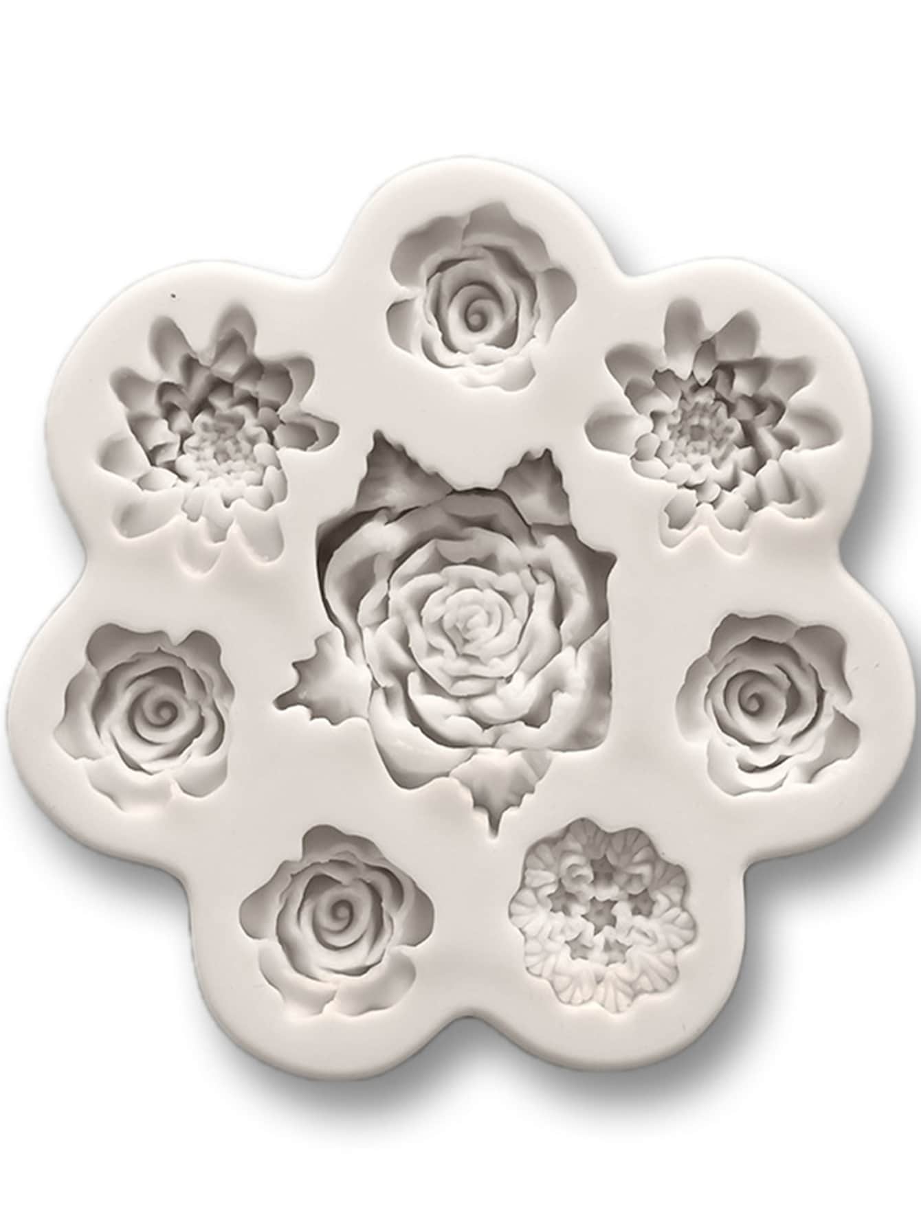 1pc Flower Design DIY Silicone Mold, Grey Candy Mold, For DIY - Light Grey - View 1