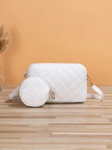 Quilted Twist Lock Square Bag With Coin Purse - White - View 2