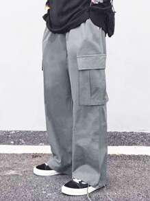 Manfinity Hypemode Men Flap Pocket Side Drawstring Waist Cargo Trousers - Light Grey - View 7