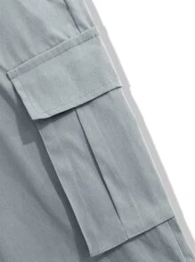 Manfinity Hypemode Men Flap Pocket Side Drawstring Waist Cargo Trousers - Light Grey - View 8