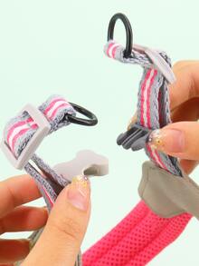 Supet 1set Striped Print Pet Leash & Harness - Hot Pink - View 4