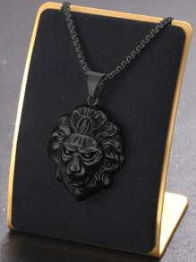 Thời Trang Và Phổ Biến 1 Nam Đầu Sư Tử Mặt Dây Chuyền Vòng Cổ, Trang Sức Bằng Thép Không Gỉ Cho Món Quà Trang Sức Và Cho Một Vẻ Ngoài Phong Cách - màu đen - Xem 1