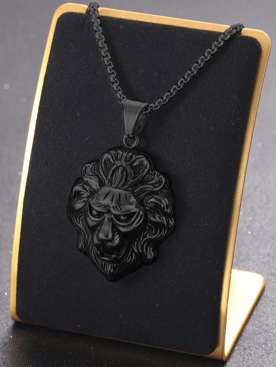 Thời Trang Và Phổ Biến 1 Nam Đầu Sư Tử Mặt Dây Chuyền Vòng Cổ, Trang Sức Bằng Thép Không Gỉ Cho Món Quà Trang Sức Và Cho Một Vẻ Ngoài Phong Cách - màu đen - Xem 1