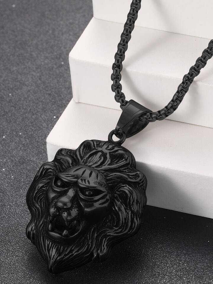 Fashionable and Popular 1pc Men Lion Head Pendant Necklace Stainless Steel Jewelry for Jewelry Gift and for a Stylish Look
