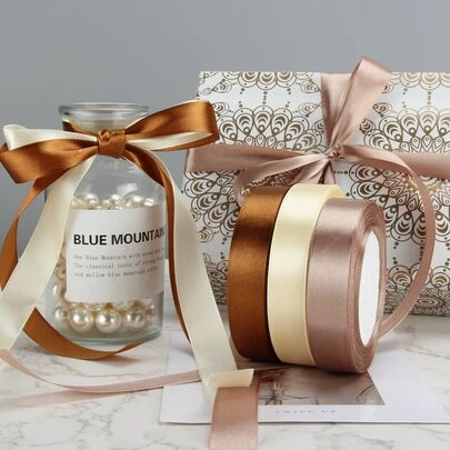 3 卷纯色礼品包装丝带，派对用缎带礼品丝带，