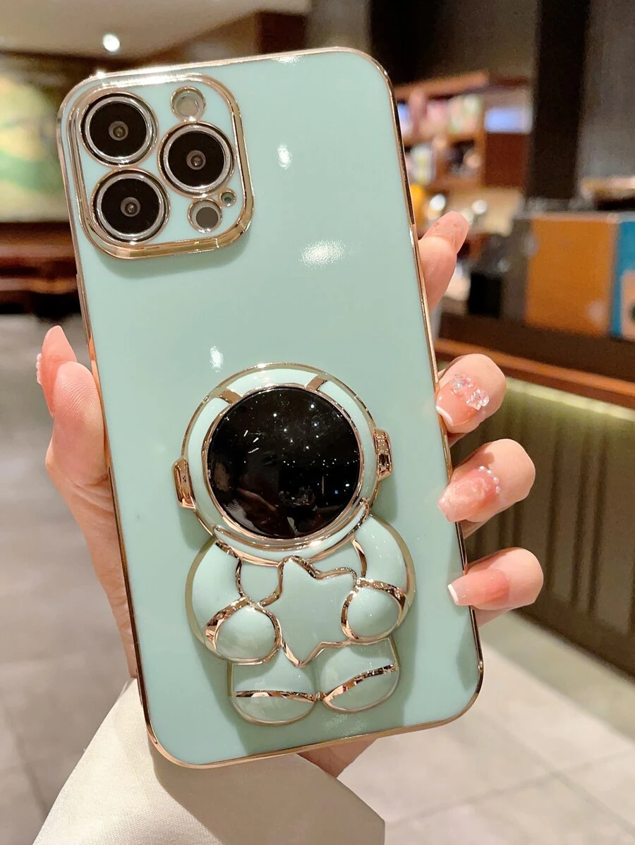 Plating Phone Case With Astronaut Stand-Out Phone Grip - Cadet Blue - View 1