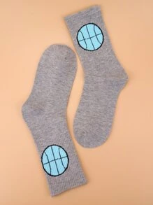 Men Ball Print Crew Socks - Grey - View 2