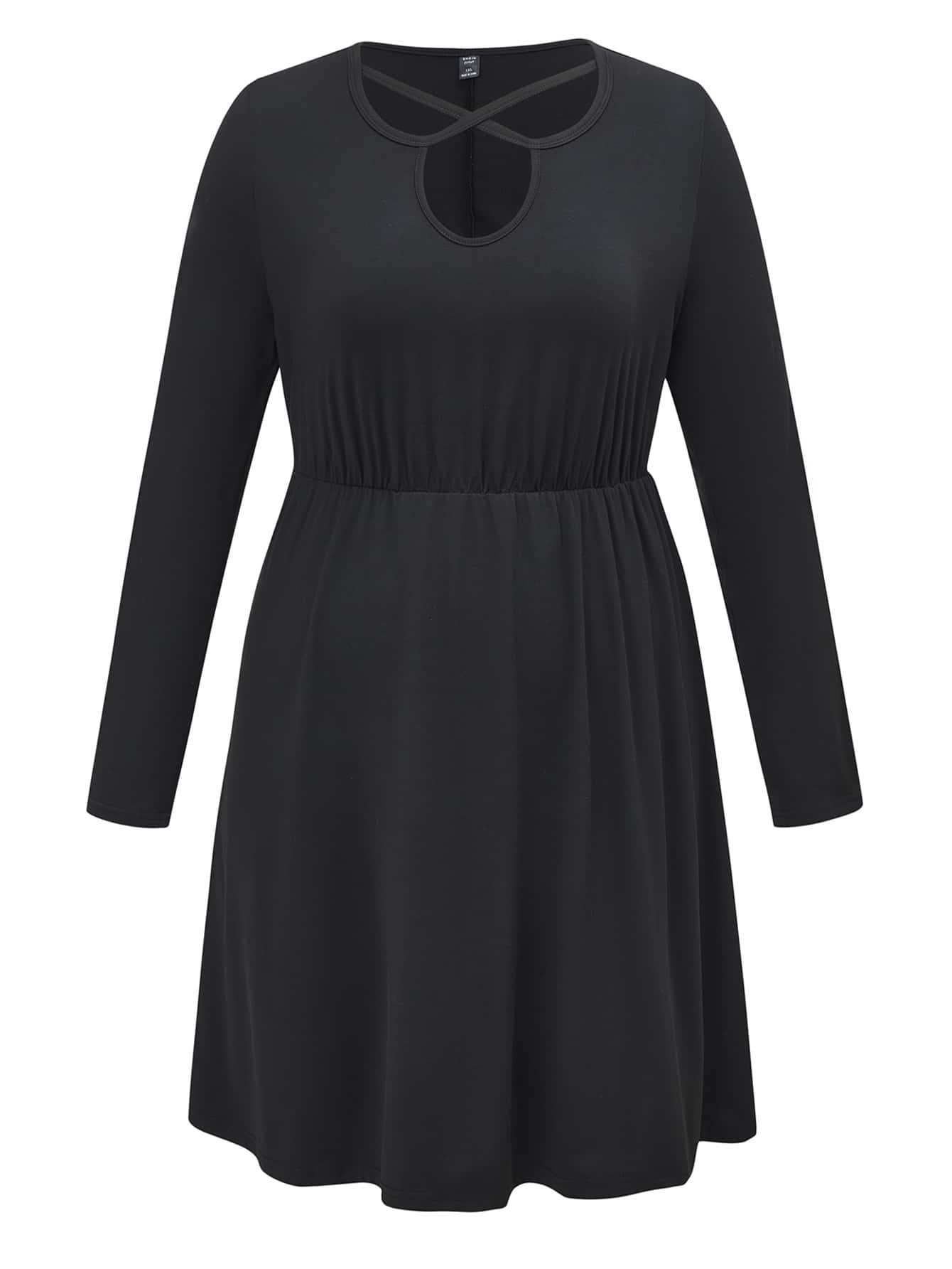 Plus Criss Cross Keyhole Neck Dress - Black - View 1