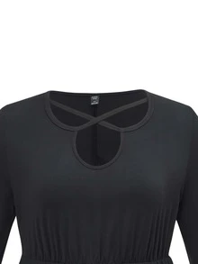 Plus Criss Cross Keyhole Neck Dress - Black - View 3