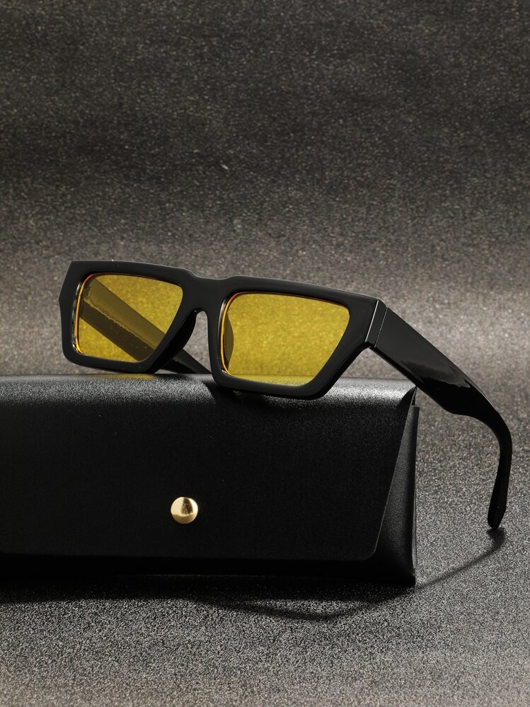 POLASUP 1pc Men Polycarbonate Explosion-Proof Lens Sports Leisure Street Retro Flat Top Fashion Copper Hinge Non-Plastic Hinge Special Anti-UV Sun Block Sunglasses (With Eyeglass Rope & Eyeglass Cloth) All Seasons Y2K Vintage Classic Fashionable. Stylish, Retro. Square. Travel. Sunglasses.Glasses UV Protection., UV400 Decorative Eyewear For Summer Beach Vacation, Outdoor, Travel - Black - View 2