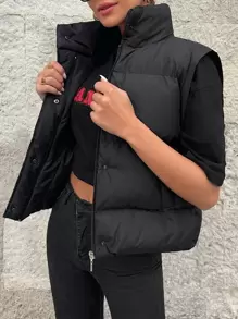 EURMUSE Abrigo acolchado desmontable de manga con cremallera con botón - Negro - Ver 3