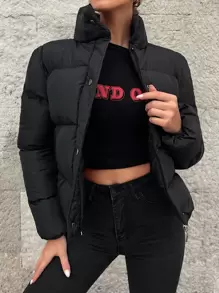 EURMUSE Abrigo acolchado desmontable de manga con cremallera con botón - Negro - Ver 5