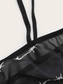 Set de lencería con estampado de malla - Negro - Ver 4