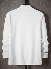 Manfinity VCAY 男士高领长袖刺绣字母休闲简约T恤，秋冬款 - 白色 - 查看 2