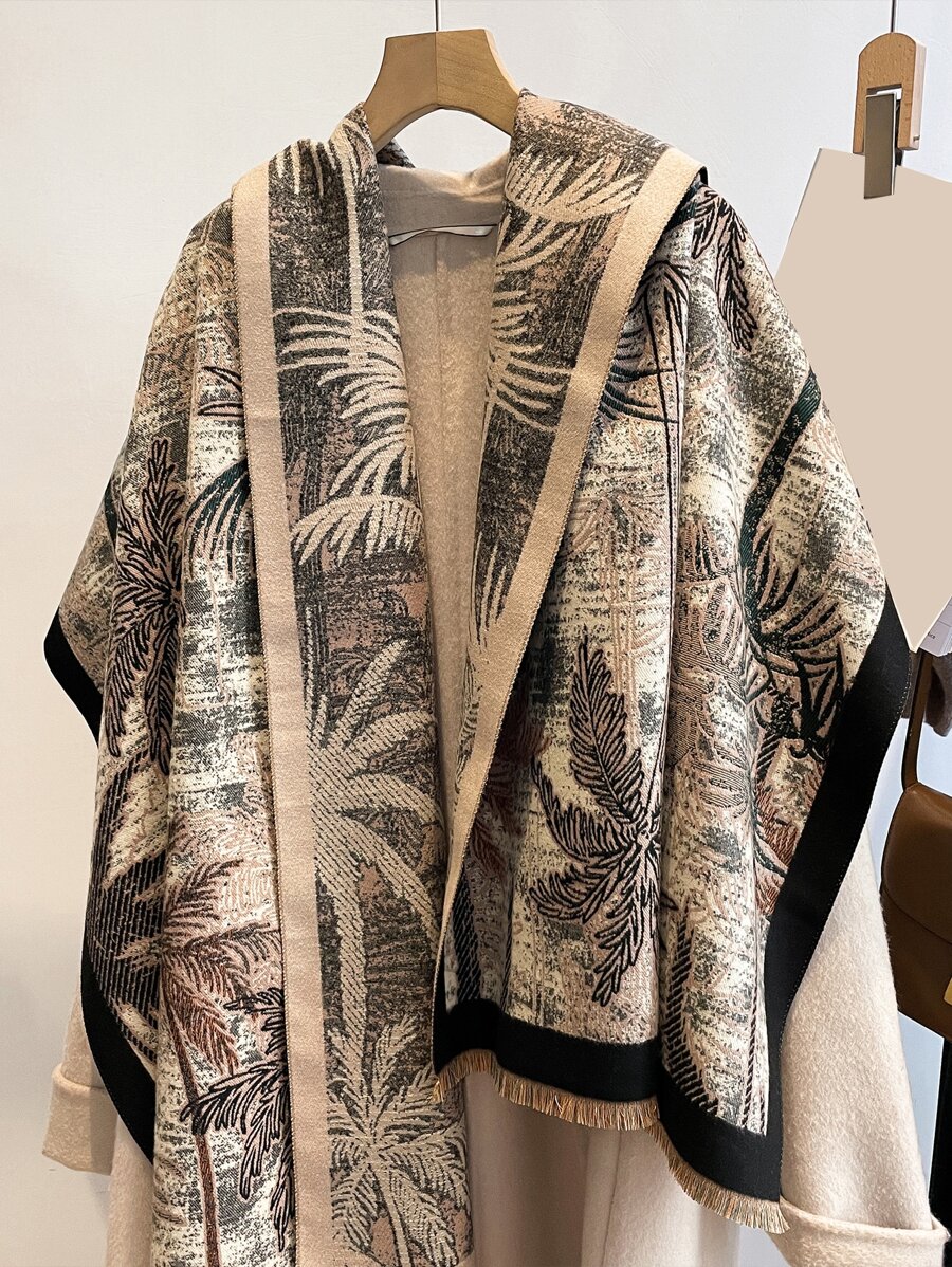 Plant Print Shawl Scarf - Multicolor - View 1