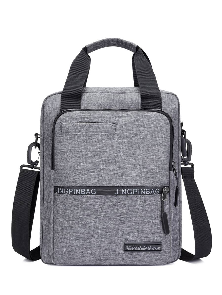 Men Letter Graphic Square Bag - Grey - View 1