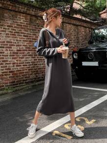 DAZY Oversized Hoodie-Kleid mit Knopfleiste, Damenkleidung für den Herbst