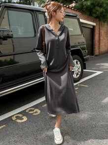 DAZY Oversized Hoodie-Kleid mit Knopfleiste, Damenkleidung für den Herbst
