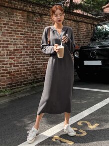 DAZY Oversized Hoodie-Kleid mit Knopfleiste, Damenkleidung für den Herbst