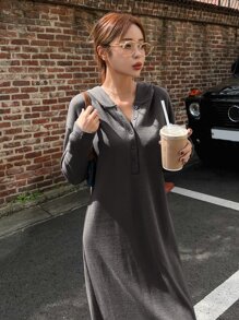 DAZY Oversized Hoodie-Kleid mit Knopfleiste, Damenkleidung für den Herbst
