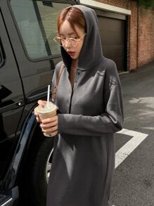 DAZY Oversized Hoodie-Kleid mit Knopfleiste, Damenkleidung für den Herbst