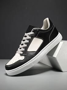 Men Two Tone Lace-up Front Skate Shoes - Black and White - View 1