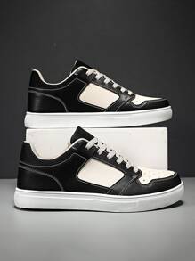 Men Two Tone Lace-up Front Skate Shoes - Black and White - View 3