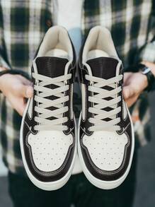 Men Two Tone Lace-up Front Skate Shoes - Black and White - View 4