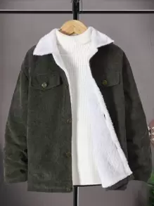 男孩翻蓋細節毛絨內襯燈芯絨大衣無毛衣