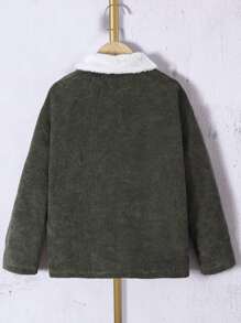 男孩翻蓋細節毛絨內襯燈芯絨大衣無毛衣