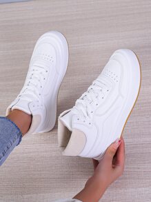 Two Tone High Top Lace-up Front Skate Shoes - White - View 1