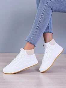 Two Tone High Top Lace-up Front Skate Shoes - White - View 2