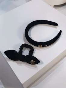 2 piezas Set accesorio de pelo lazo & con diseño de flor - Negro - Ver 3