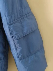 Young Boy Solid Zip Up Padded Coat With Scarf - Blue - View 5